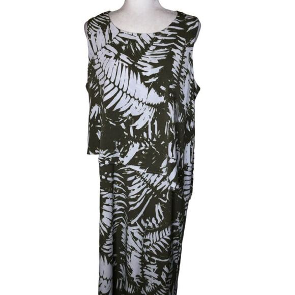 Chico’s Travelers Palm Leaf Print Maxi Dress Green & White Sleeveless Tropical - Picture 5 of 16